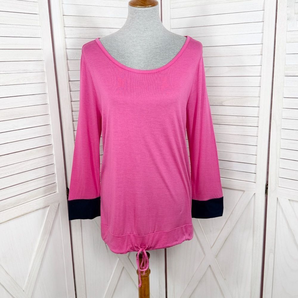 Talbots Chinch Hem Long Sleeve‎ T Shirt Pink Navy Blue Medium
